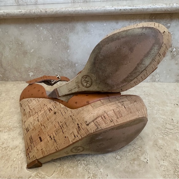 MICHAEL KORS Ariana Platform Wedges - Cork Wedge Ostrich Leather - Size 7-1/2 M - Picture 5 of 9